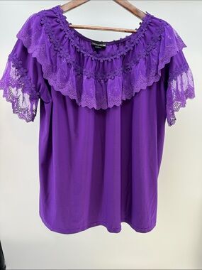 Antthony Purple Lace Ruffle Off-Shoulder Blouse